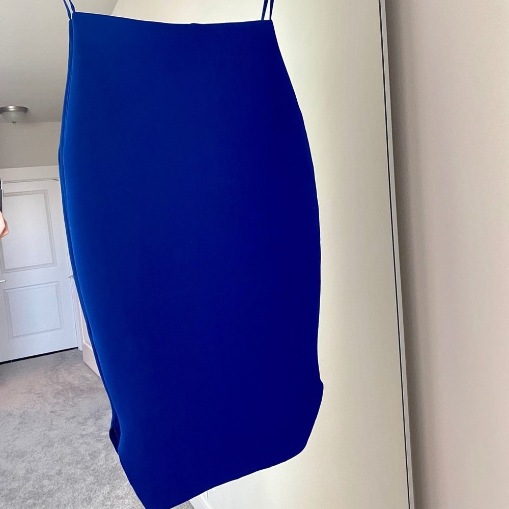 Bright Blue Midi Skirt with Side Slits S - Picture 4 of 9